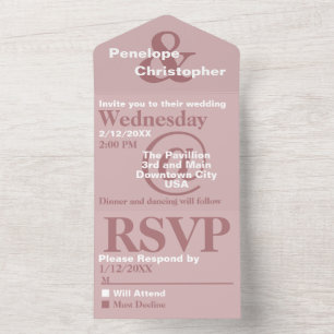 Invitation Tout En Un Dusty rose moderne typographie grands symboles Mar