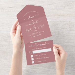 Invitation Tout En Un Dusty Rose rose Mariage moderne Typographie RSVP