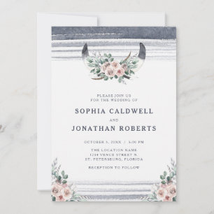 Invitation Tout en un Dusty rose Roses Bull Horns Mariage