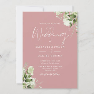 Invitation Tout en un Dusty Rose vert Mariage fleuri