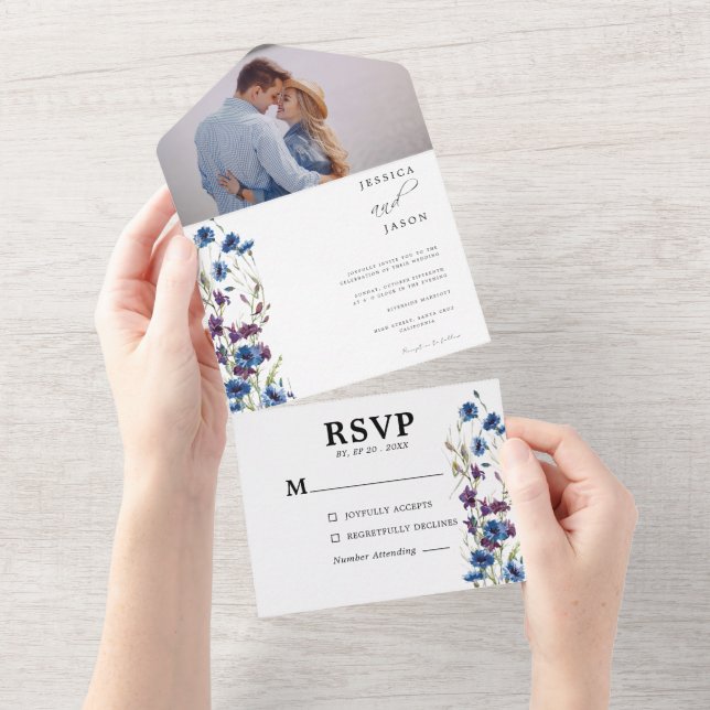 Invitation Tout En Un Dusty Royal bleu violet Mariage de chambre (Déchirure)