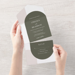 Invitation Tout En Un Élégance Bohème Arches Vert Sauge Beige Mariage