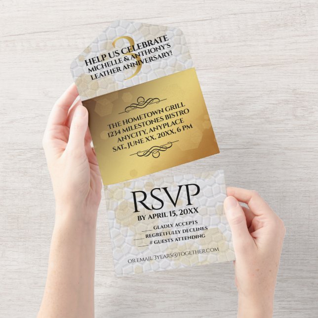 Invitation Tout En Un Élégant 3ème Anniversaire de Mariage en Cuir (Déchirure)