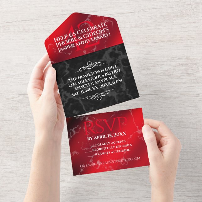 Invitation Tout En Un Élégant 42e anniversaire du Mariage Jasper (Déchirure)