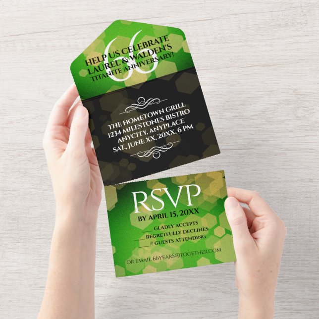 Invitation Tout En Un Élégant 66ème anniversaire de Mariage Titanite (Déchirure)