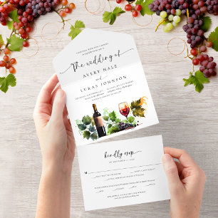 Invitation Tout En Un Elégant Aquarelle Vignoble Monogram Mariage