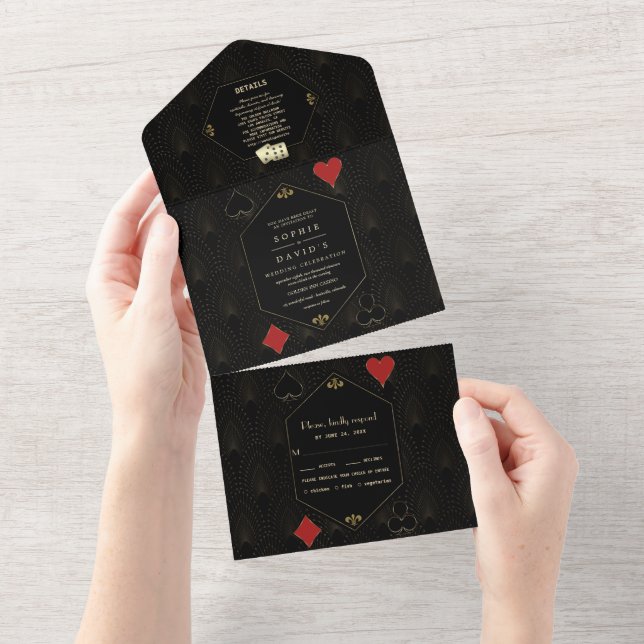 Invitation Tout En Un Elégant Art Déco Gatsby Casino Vegas Poker Mariage (Déchirure)