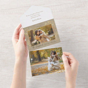 Invitation Tout En Un Elégant Artisan Gold Feuilles photo