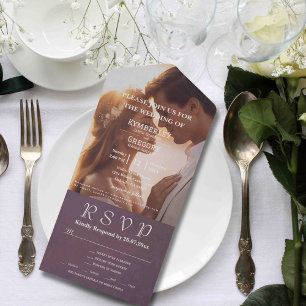 Invitation Tout En Un Elegant Aubergine Gris d'automne Site Web de photo