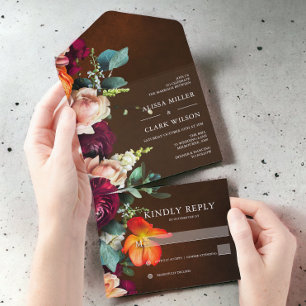 Invitation Tout En Un Élégant Automne Bold Floral Mariage moderne