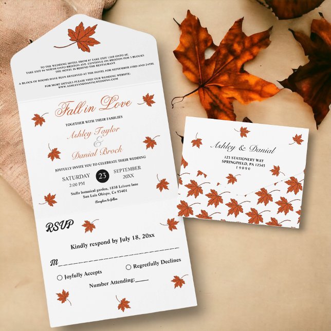 Invitation Tout En Un Élégant automne Feuilles orange automne Mariage fl (Créateur téléchargé)
