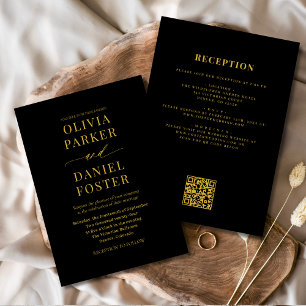 Invitation Tout en un Elegant Black Gold QR Code Mariage