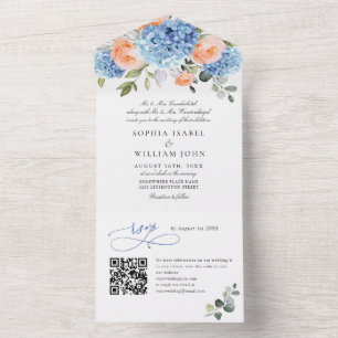 Invitation Tout En Un Élégant bleu Hydrangea rose Rose Mariage
