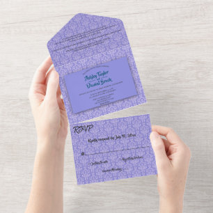 Invitation Tout En Un Elégant bleu marine Damask Classy Mariage décorati