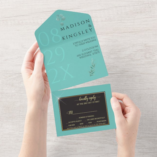 Invitation Tout En Un Élégant bloc Turquoise (Déchirure)