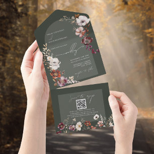 Invitation Tout En Un Élégant Blooms vert tout en un mariage Inviter