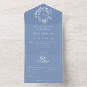 Invitation Tout En Un Elégant Blue Chinoiserie Bird Crest Mariage Dîner