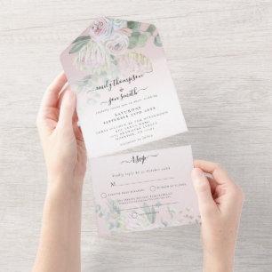 Invitation Tout En Un Elégant Boho Florals Eucalyptus Dusty Rose Mariage