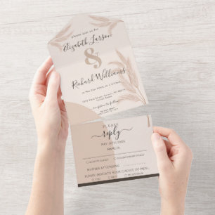 Invitation Tout En Un Elégant Boho Mariage moderne RSVP Tout en 1