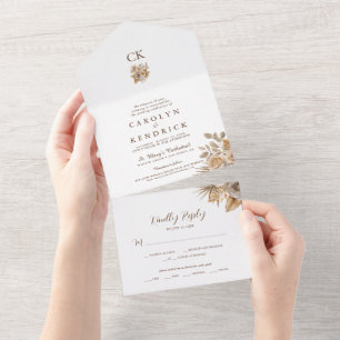 Invitation Tout En Un Elégant Boho Neutral Flore Accents Mariage