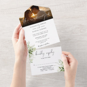 Invitation Tout En Un Elégant Botanique Floral Greenery Photo Mariage