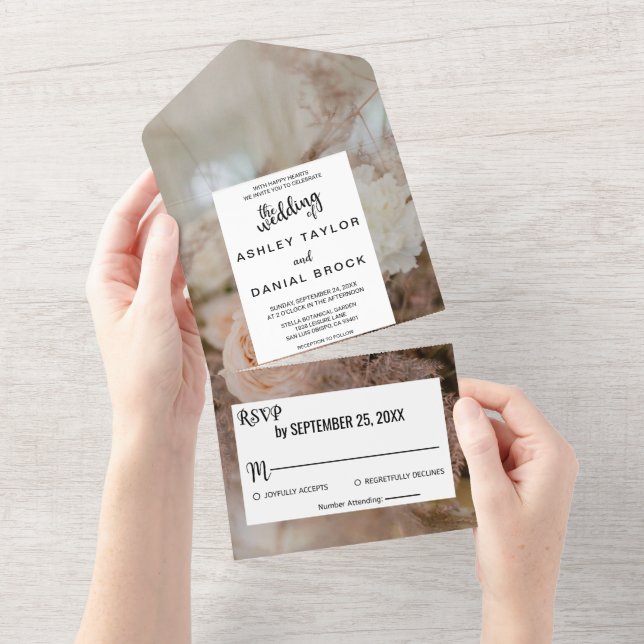 Invitation Tout En Un Elégant bouquet botanique rose Mariage floral Tous (Déchirure)