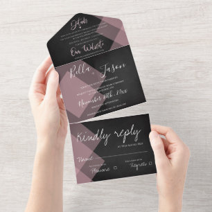 Invitation Tout En Un Élégant Chalkboard Pastel Monogram Mariage