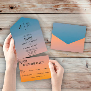 Invitation Tout En Un Elégant chic bleu orange Tout en un Mariage Invite