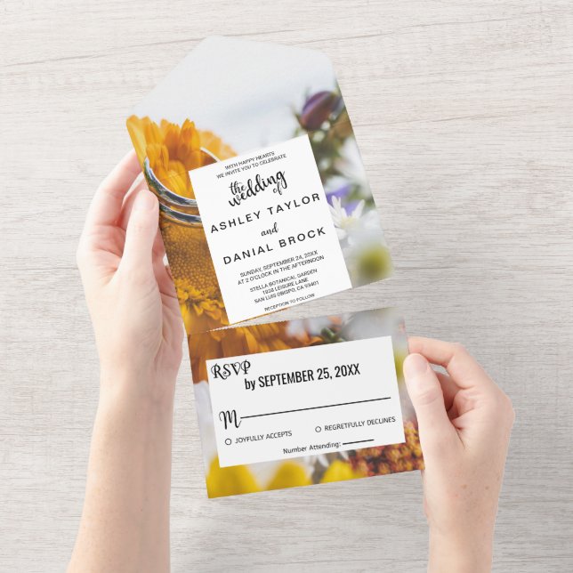 Invitation Tout En Un Élégant chic Mariage floral de tournesol botanique (Déchirure)