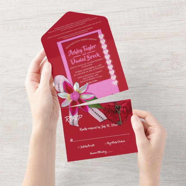 Invitation Tout En Un Élégant Chic Red Valentine Formal Romantique Maria (Déchirure)