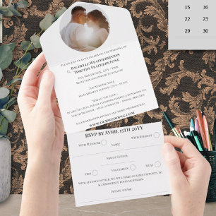 Invitation Tout En Un Elegant Classique Couleur 1 Photo Monogramme Maria
