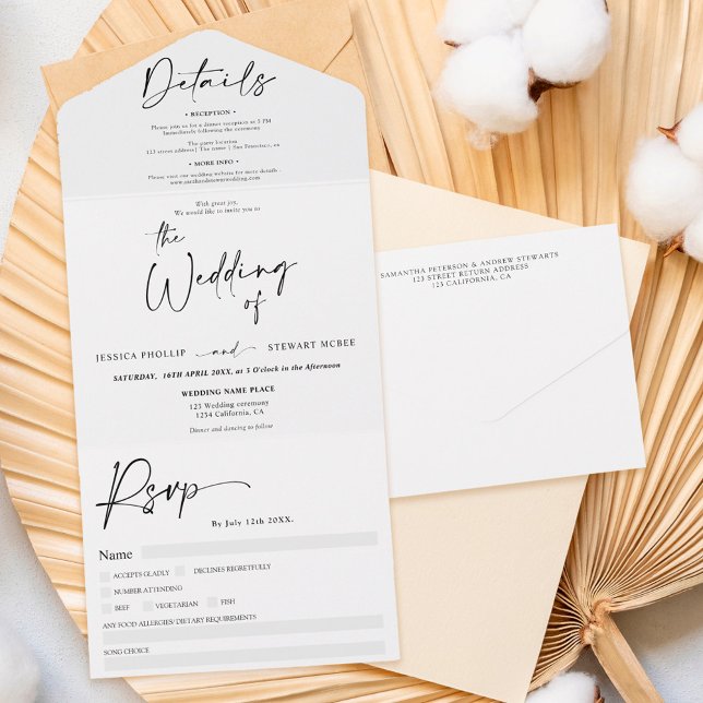 Invitation Tout En Un Élégant classique noir mariage calligraphie (Créateur téléchargé)