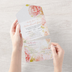Invitation Tout En Un Elégant corail rose Secret Rose Jardin Mariage