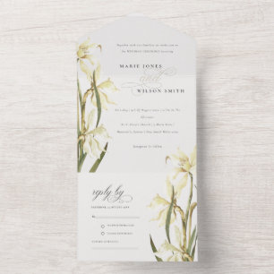 Invitation Tout En Un Élégant Cute White Daffodil Mariage floral