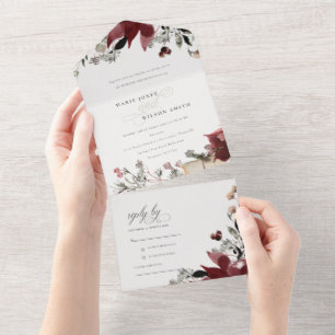 Invitation Tout En Un Élégant Dusky Chaud Winter Festiage Mariage Foliag