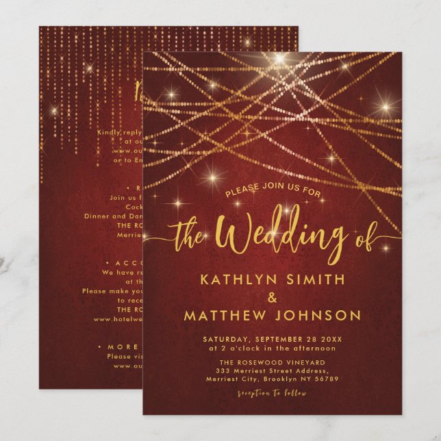 Invitation Tout En Un Élégant Éclairage De Chaîne D'Or Étince (Devant / Derrière)