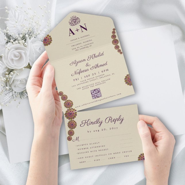 Invitation Tout En Un Elégant et Floral Motif géométrique Mariage islami (Créateur téléchargé)