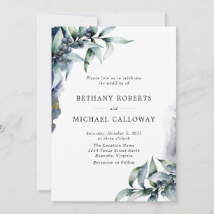 Invitation Tout en un Élégant Eucalyptus et Berry Mariage