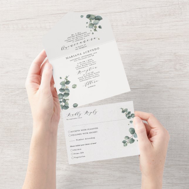 Invitation Tout En Un Élégant Eucalyptus Langage traditionnel Quinceañer (Déchirure)