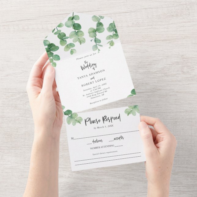 Invitation Tout En Un Elégant Eucalyptus Mariage Botanique Verdure Chic (Déchirure)