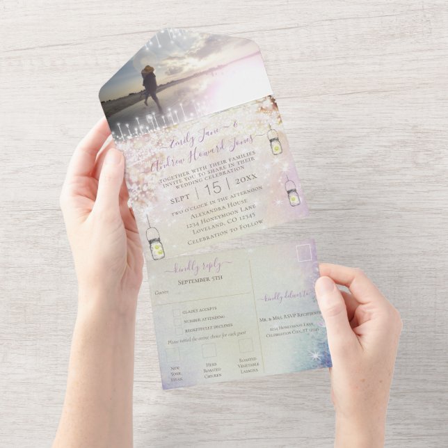 Invitation Tout En Un Élégant Fairytale Forest Wreath Photo Mariage Tous (Déchirure)