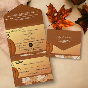Invitation Tout En Un Élégant Feuilles Rustiques Automne Floral Mariage