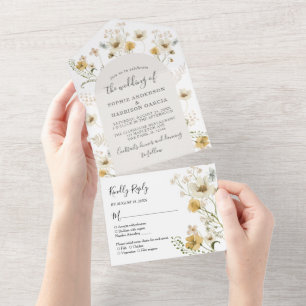 Invitation Tout En Un Elégant Fleur sauvage Aquarelle Floral Boho Mariag
