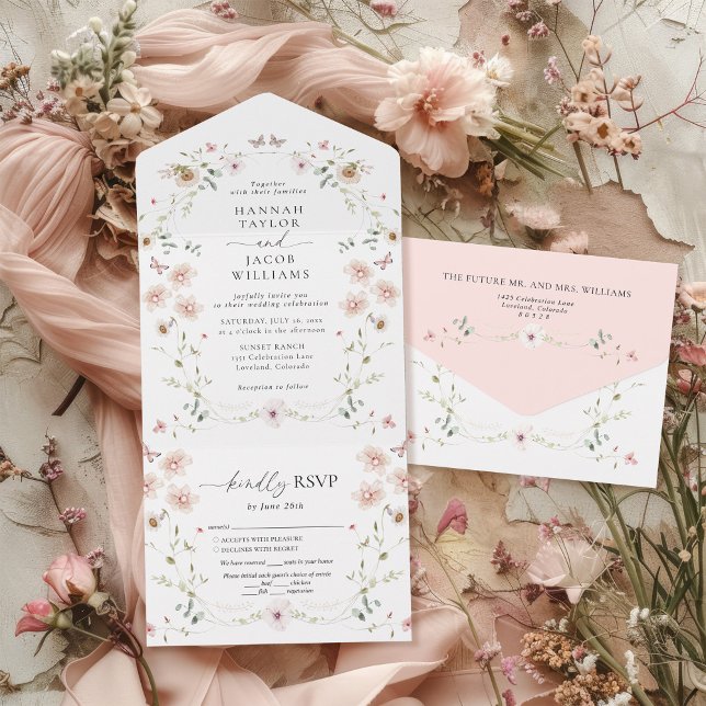 Invitation Tout En Un Élégant Fleur sauvage Floral Mariage (Créateur téléchargé)