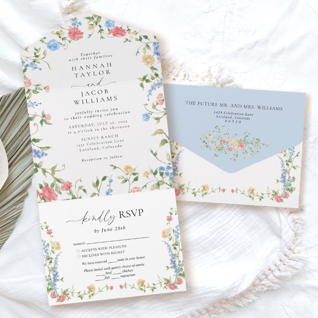 Invitation Tout En Un Élégant Fleur sauvage Floral Mariage (Créateur téléchargé)