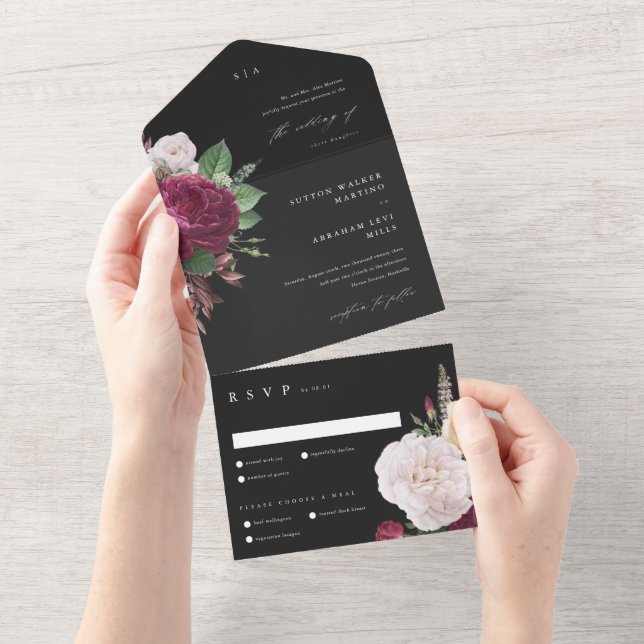 Invitation Tout En Un Élégant Floral Avec Mariage Foliage (Déchirure)