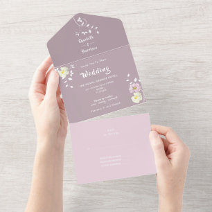 Invitation Tout En Un Élégant Floral Doux Violet Lilac Tout En Un Invita