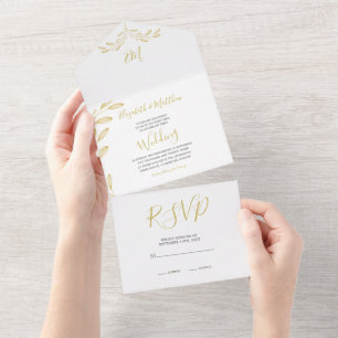 Invitation Tout En Un Élégant Floral Gold Formal Mariage