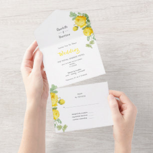 Invitation Tout En Un Élégant Floral Sunny Roses Jaunes Mariage Tout En