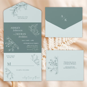 Invitation Tout En Un Élégant Floral Turquoise Mariage